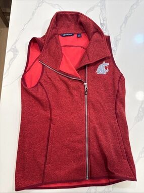 Cutter & Buck Red Heather Sleeveless Zip Vest with WSU Logo
